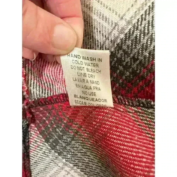 Entro Womens Plaid Flannel Openfront Cardigan Sz M Red White Shacket Lagenlook - Picture 9 of 10